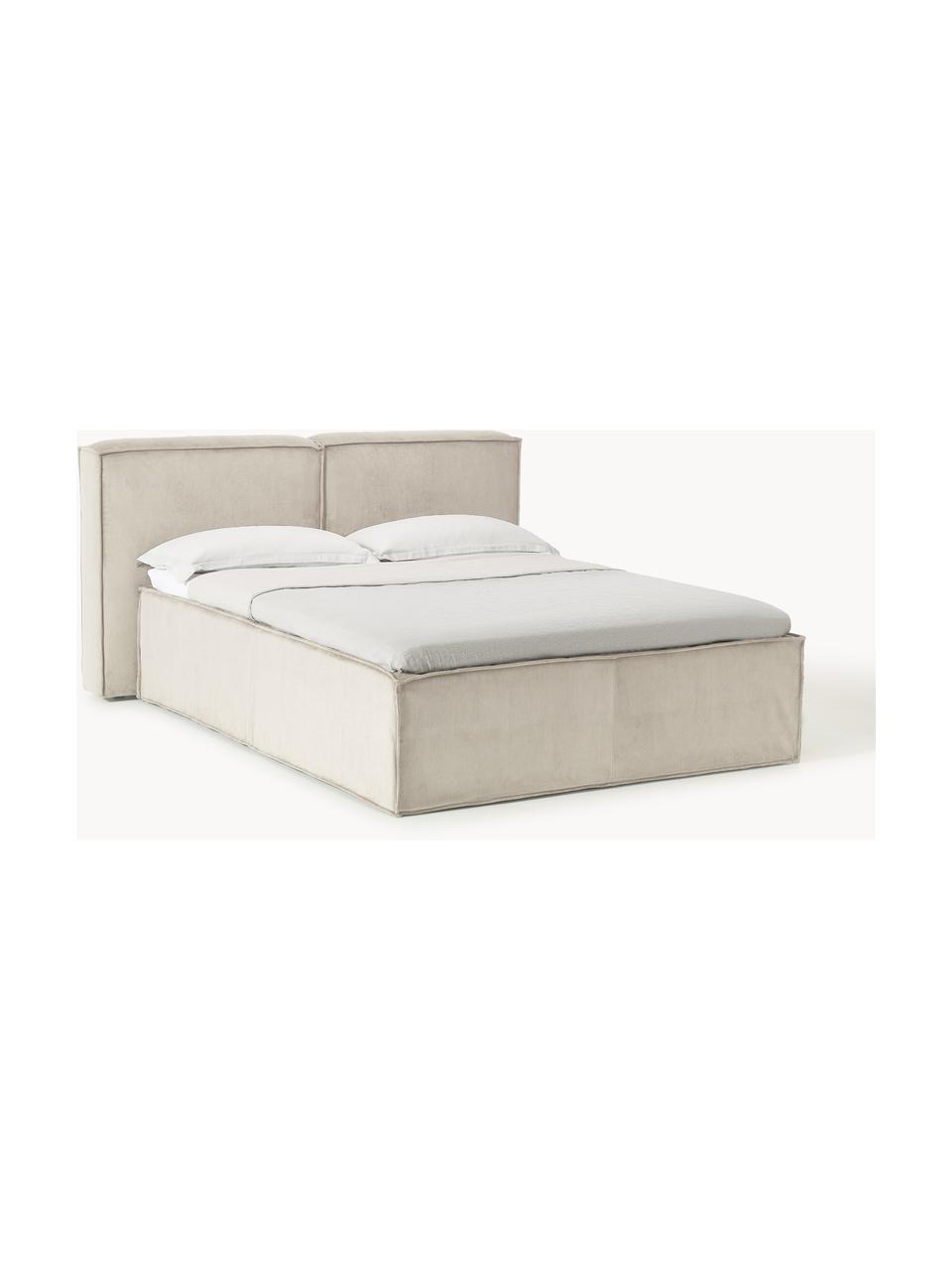 Cord-Boxspringbett Lennon, Bezug: 92 % Polyester, 8 % Polya, Matratze: 7-Zonen-Taschenfederkern, Füße: Massives Birkenholz Diese, Cord Hellbeige, B 140 x L 200 cm, Härtegrad H3