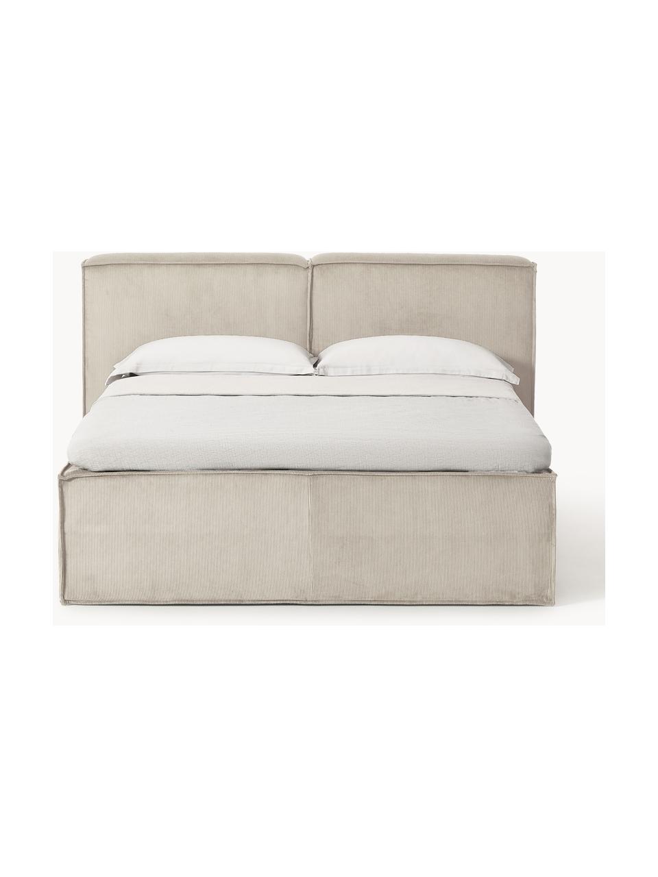 Cord-Boxspringbett Lennon, Bezug: 92 % Polyester, 8 % Polya, Matratze: 7-Zonen-Taschenfederkern, Füße: Massives Birkenholz Diese, Cord Hellbeige, B 140 x L 200 cm, Härtegrad H3