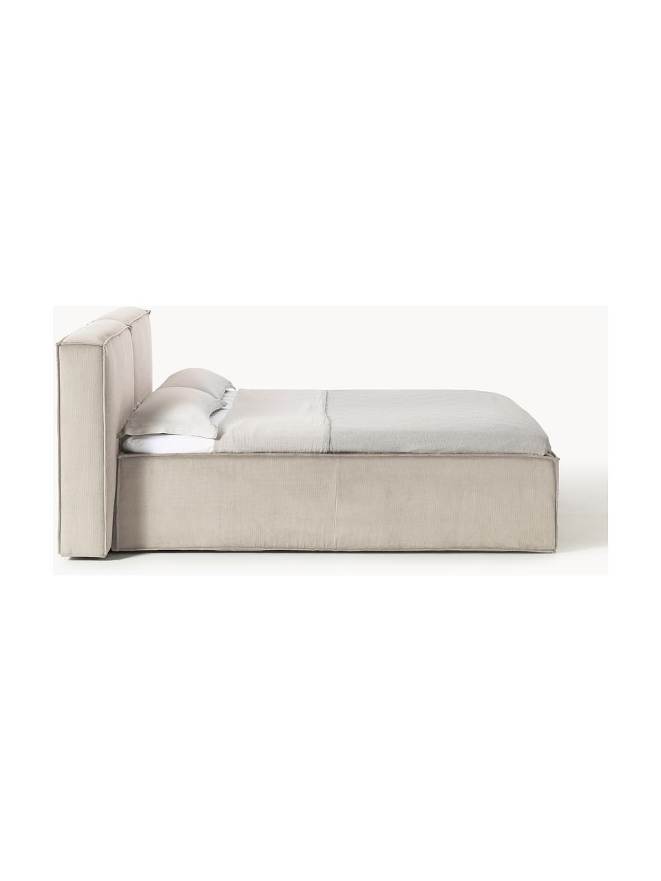 Cord-Boxspringbett Lennon, Bezug: 92 % Polyester, 8 % Polya, Matratze: 7-Zonen-Taschenfederkern, Füße: Massives Birkenholz Diese, Cord Hellbeige, B 140 x L 200 cm, Härtegrad H3