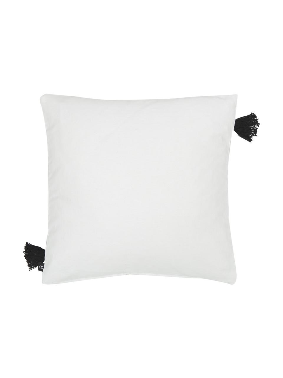 Housse de coussin 50x50 pur coton Quasten, 100 % coton, Blanc, noir, larg. 50 x long. 50 cm