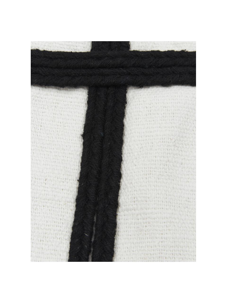 Housse de coussin 50x50 pur coton Quasten, 100 % coton, Blanc, noir, larg. 50 x long. 50 cm