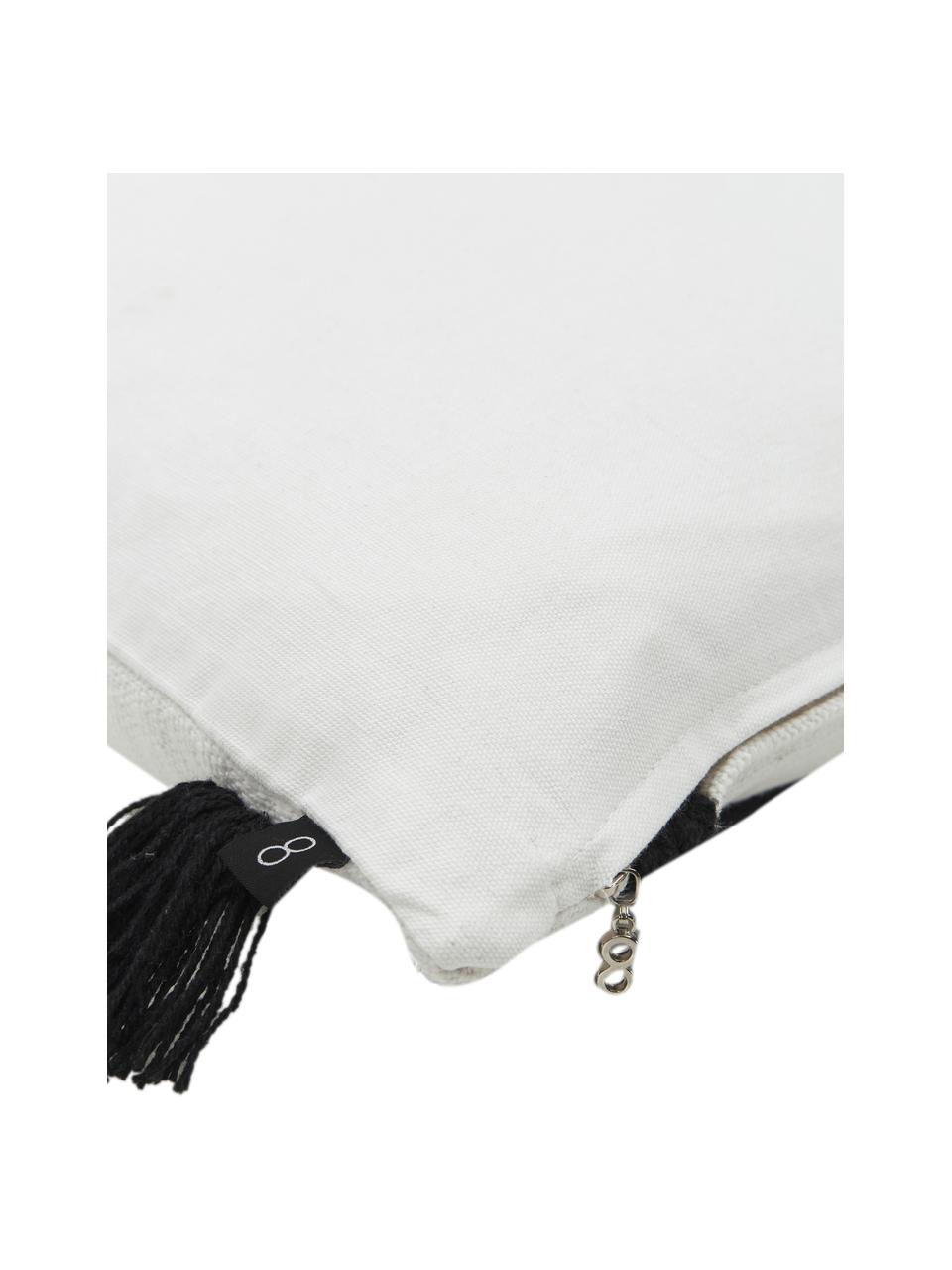 Katoenen kussenhoes Piazza met kwastjes, 100% katoen, Wit, zwart, B 50 x L 50 cm