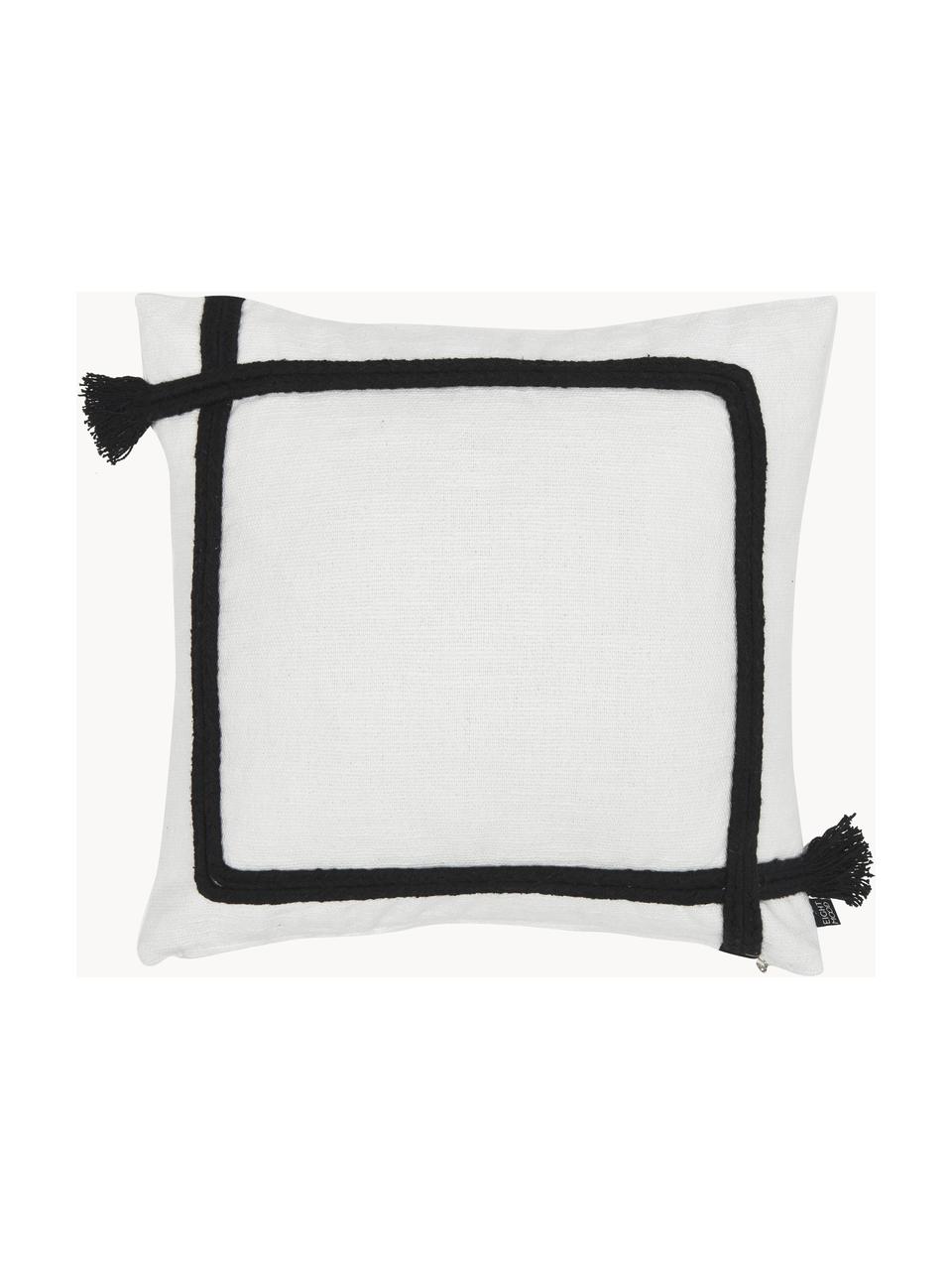 Copricuscino in cotone con nappe Piazza, 100% cotone, Bianco, nero, Larg. 50 x Lung. 50 cm