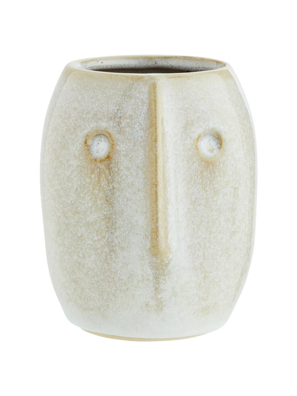 Portavaso in gres Face, Gres, Bianco, beige, Ø 8 x Alt. 10 cm