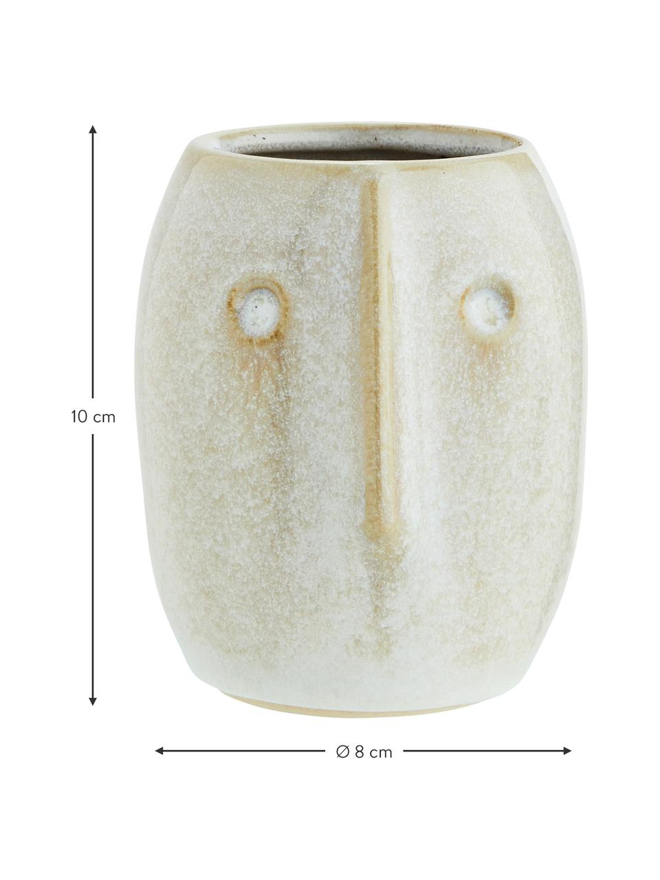 Malý obal na květináč z kameniny Face, Kamenina, Bílá, béžová, Ø 8 cm, V 10 cm