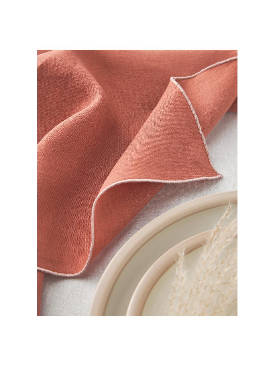 Leinen-Servietten Kennedy mit Umkettelung, 4 Stück, 100 % gewaschenes Leinen, European Flax zertifiziert, Pastellrot, B 45 x L 45 cm