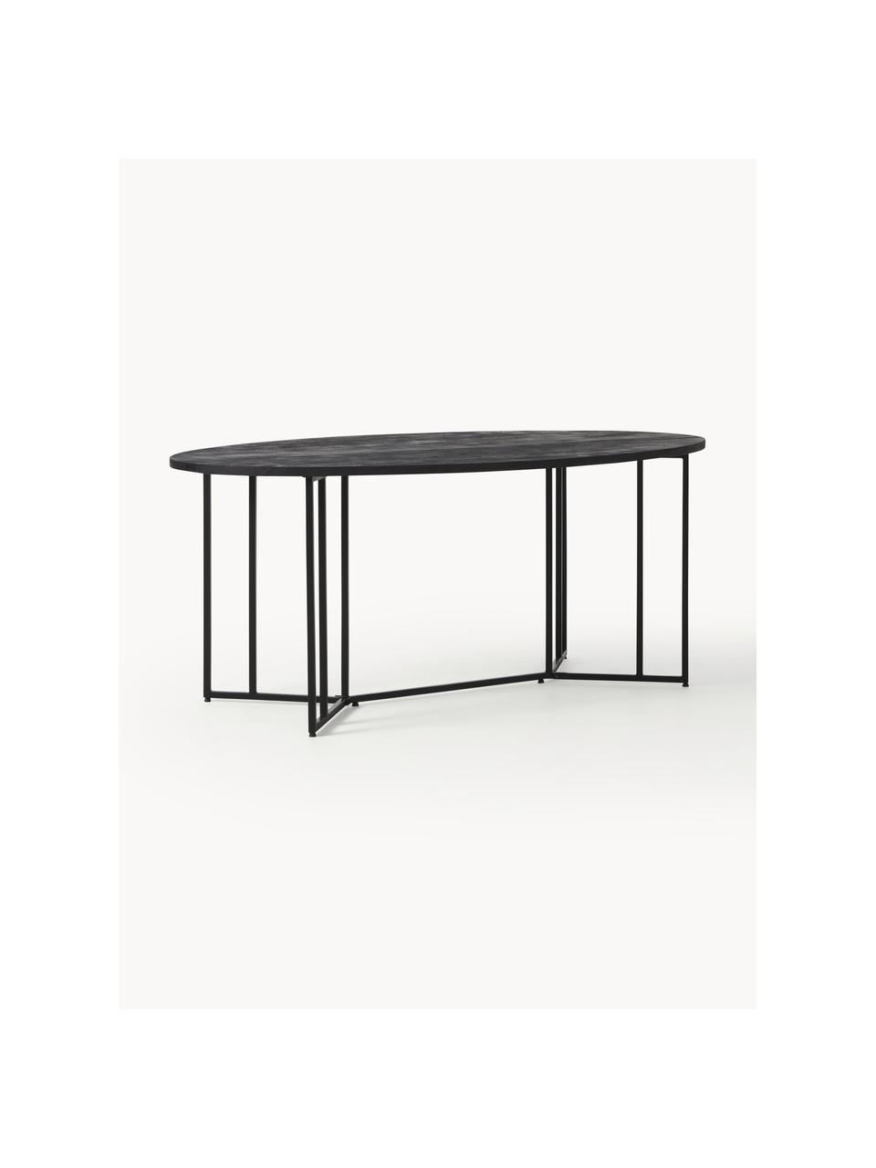 Mesa de comedor ovalada de madera de mango Luca, tamaños diferentes, Tablero: madera de mango maciza ce, Estructura: metal, con pintura en pol, Madera de mango lacada en negro, negro, An 180 x F 100 cm