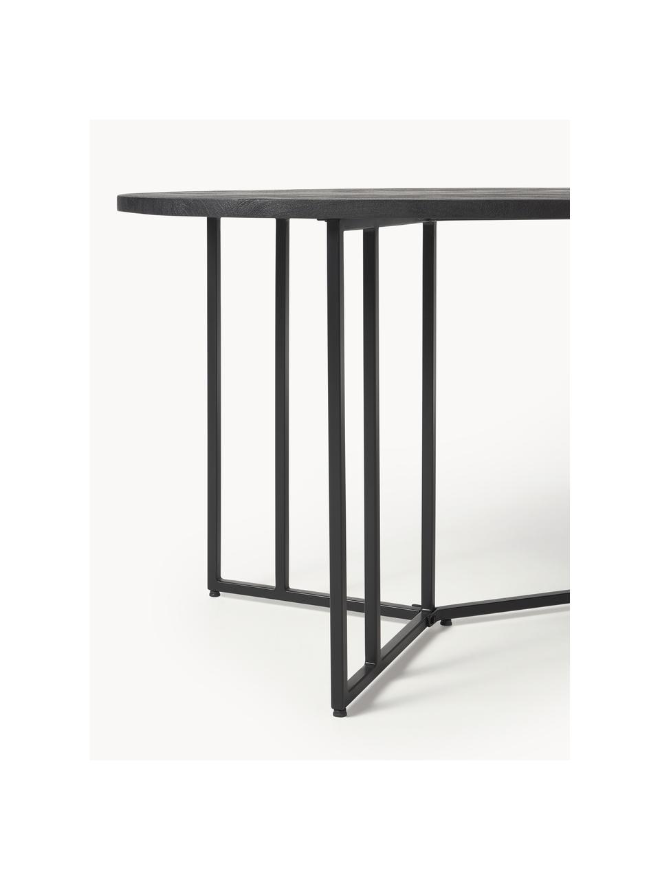 Mesa de comedor ovalada de madera de mango Luca, tamaños diferentes, Tablero: madera de mango maciza ce, Estructura: metal, con pintura en pol, Madera de mango lacada en negro, negro, An 180 x F 100 cm