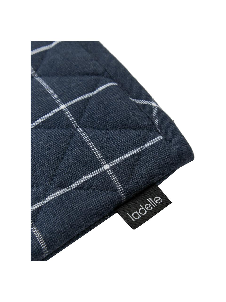 Ovenwanten Eco Check, 2 stuks, Gerecycled katoen, polyester, Donkerblauw, wit, B 18 x L 33 cm
