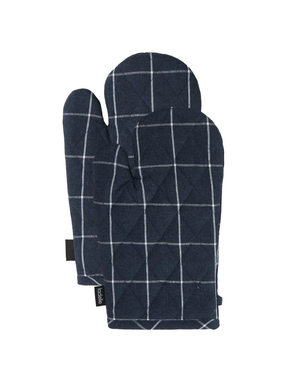Ovenwanten Eco Check, 2 stuks, Gerecycled katoen, polyester, Donkerblauw, wit, B 18 x L 33 cm