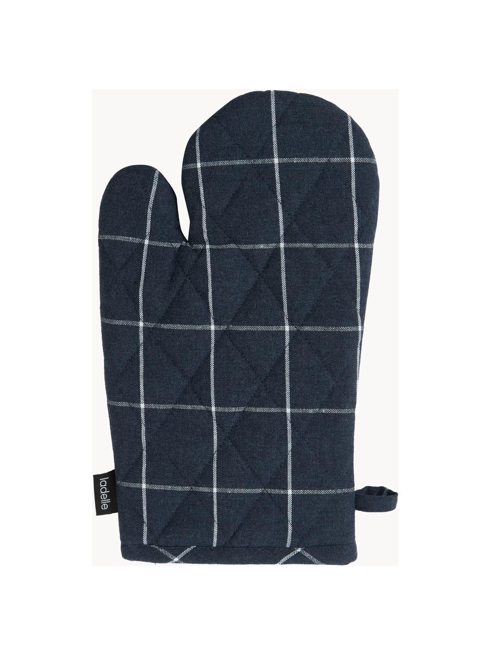 Guantes de horno Eco Check, 2 uds., Algodón reciclado, poliéster, Azul oscuro, blanco, An 18 x L 33 cm