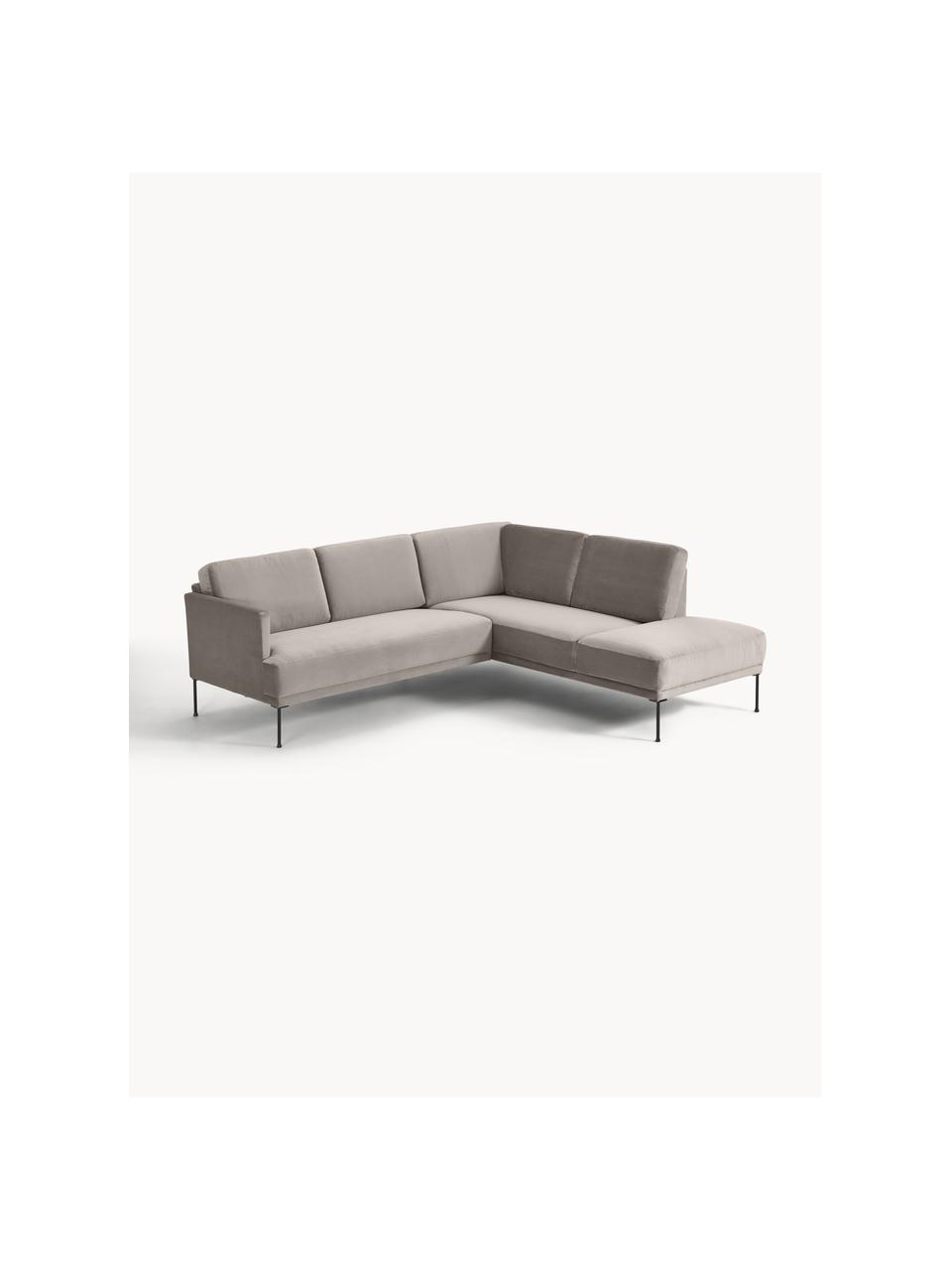 Sofa narożna z aksamitu Fluente, Tapicerka: aksamit (wysokiej jakości, Stelaż: lite drewno sosnowe, Nogi: metal malowany proszkowo , Greige aksamit, S 221 x G 200 cm, lewostronna