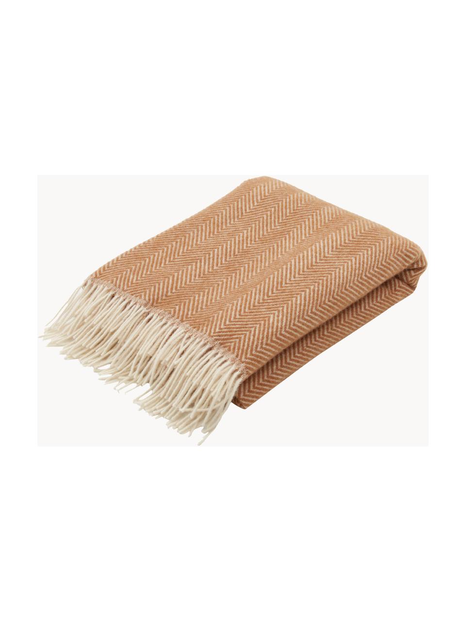 Coperta in lana con frange Tirol-Mona, Caramello, Larg. 140 x Lung. 200 cm