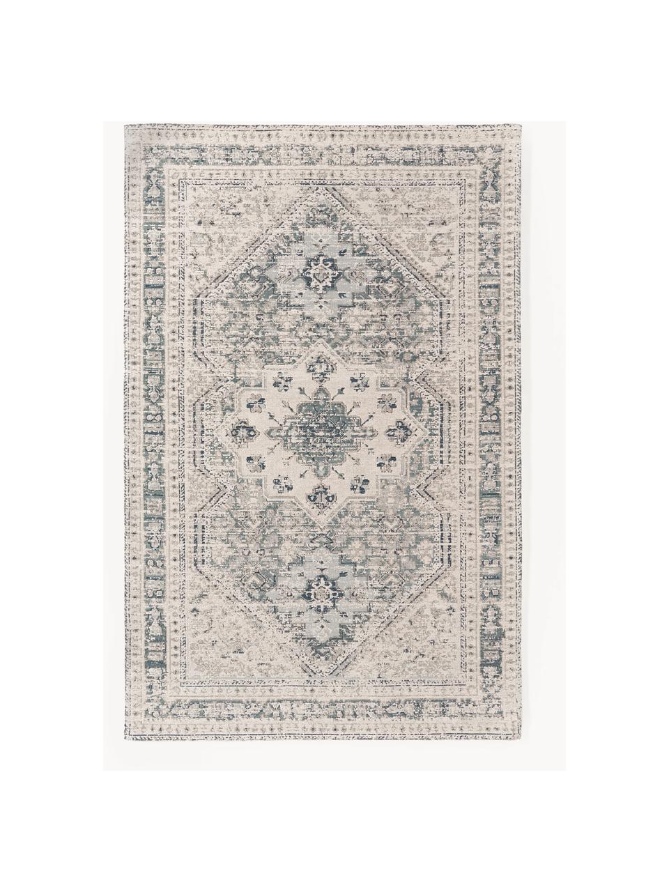 Tappeto in ciniglia Mahdi, 66% poliestere, 34% lana (certificato RWS), Blu, beige, Larg. 120 x Lung. 180 cm (taglia S)