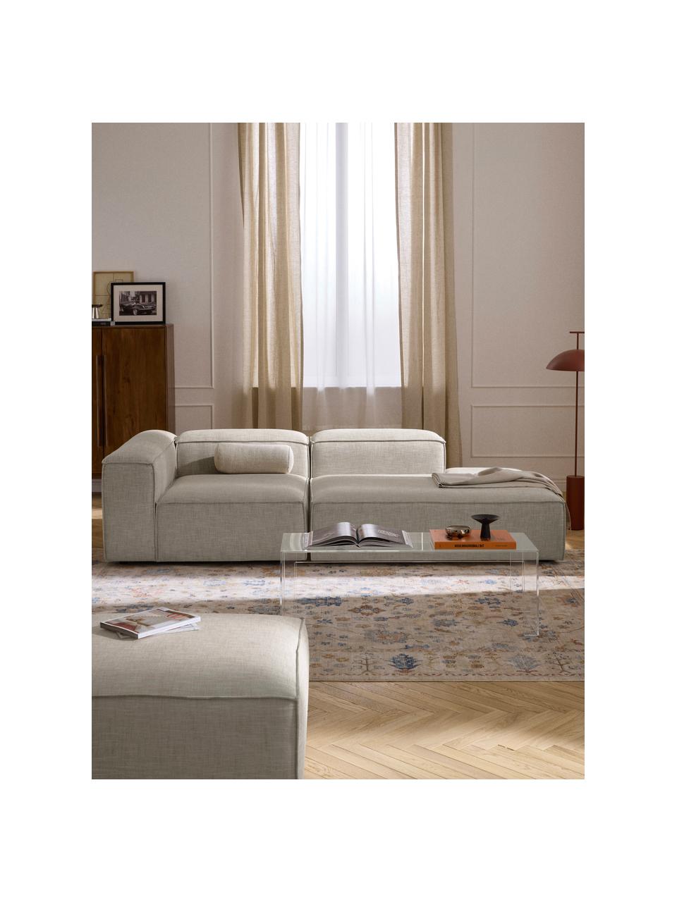 Chaise lounge componibile in misto lino Lennon, Rivestimento: 50% viscosa, 25% lino, 15, Struttura: legno di abete rosso, com, Misto lino grigio, Larg. 269 x Prof. 119 cm, bracciolo a destra