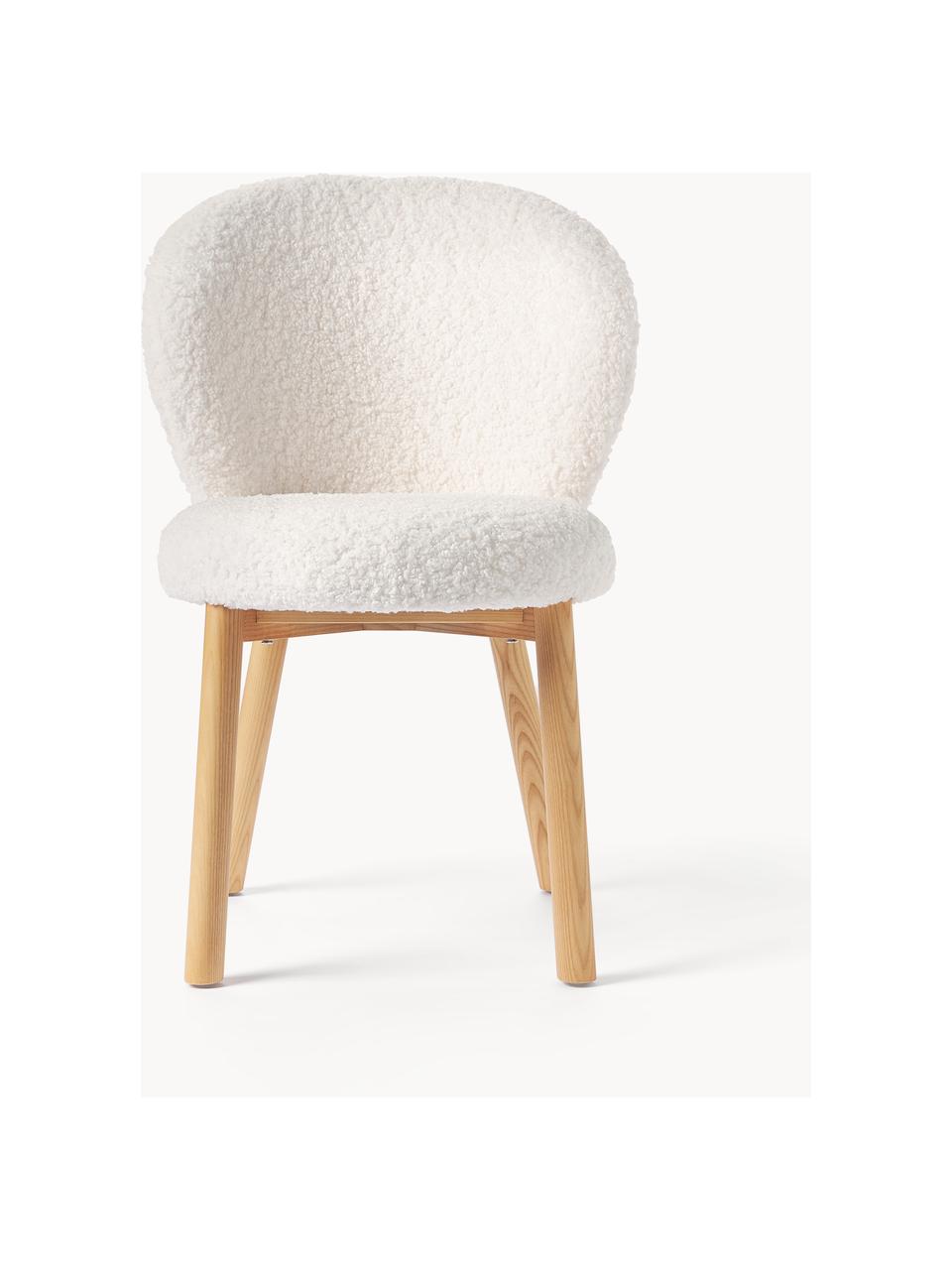 Chaise rembourrée en tissu peluche Serena, Peluche blanc, bois de frêne, larg. 56 x prof. 64 cm