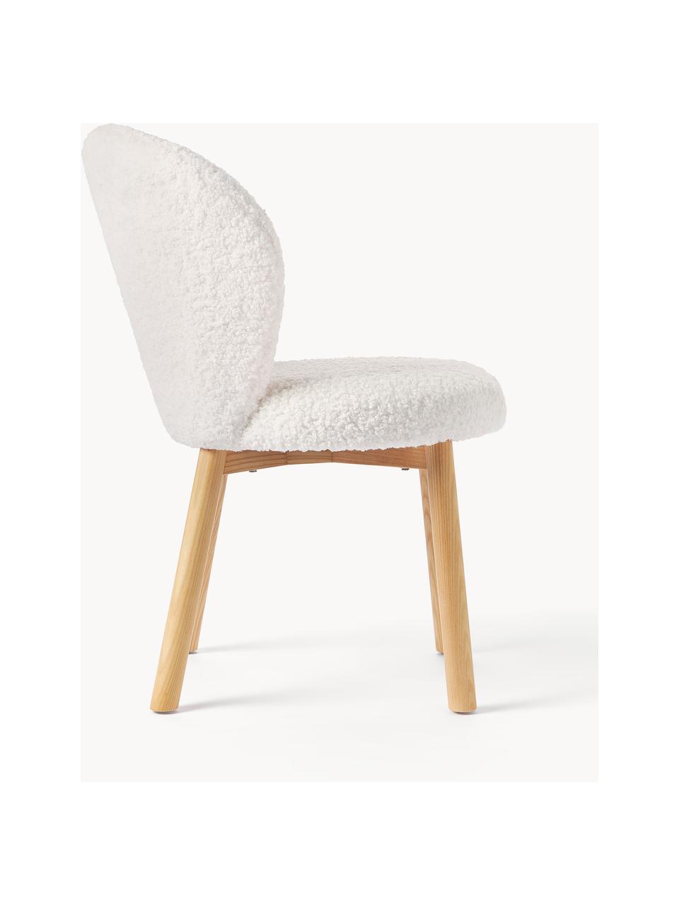 Chaise rembourrée en tissu peluche Serena, Peluche blanc, bois de frêne, larg. 56 x prof. 64 cm