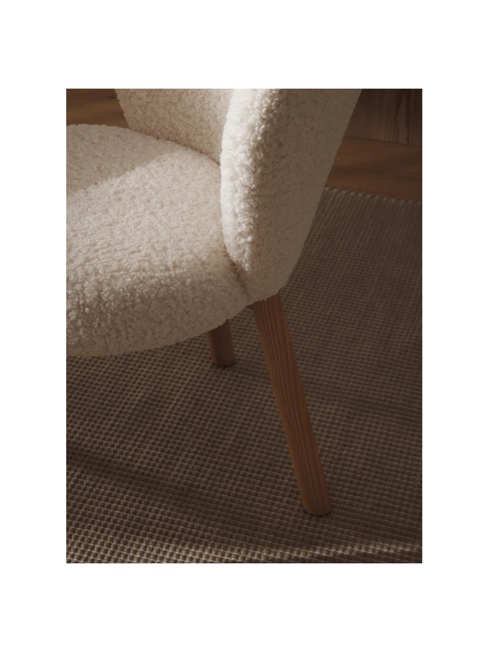 Chaise rembourrée en tissu peluche Serena, Peluche blanc, bois de frêne, larg. 56 x prof. 64 cm