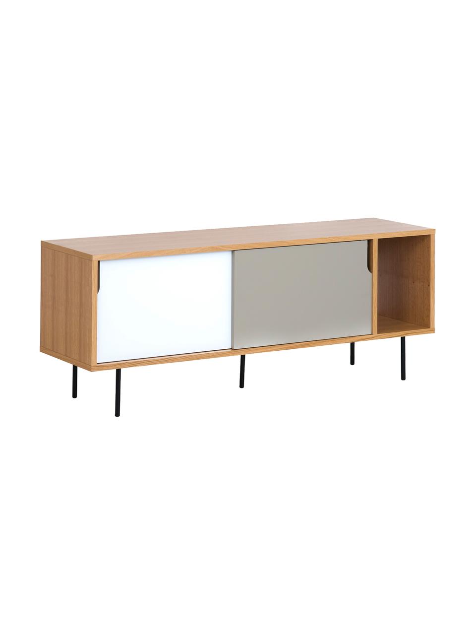 Credenza con ante scorrevoli  Danny, Superficie: con finitura in legno di , Gambe: metallo verniciato, Legno di quercia, bianco opaco, grigio opaco, nero, Larg. 165 x Alt. 65 cm