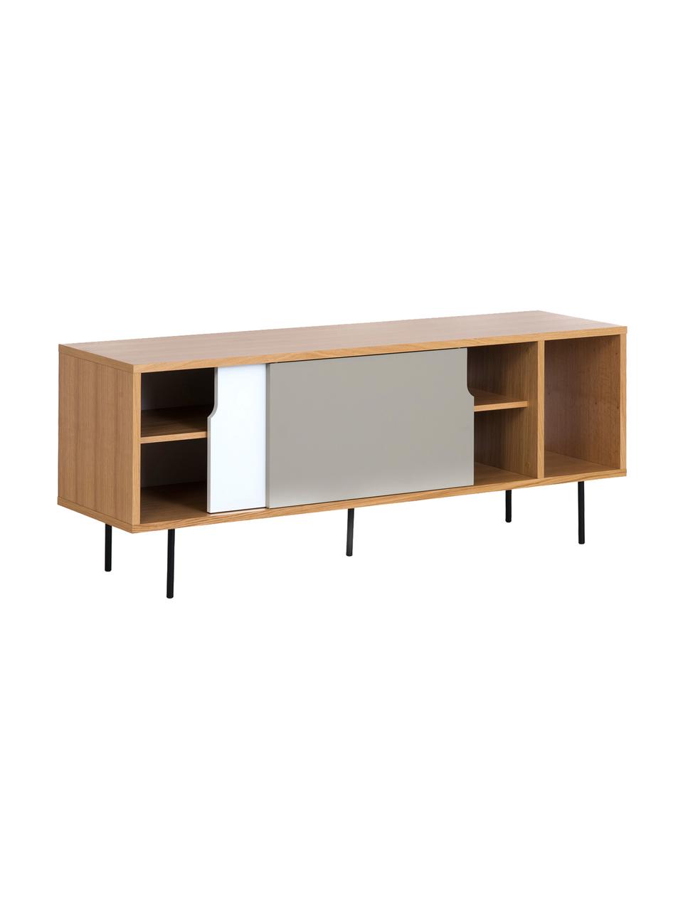 Credenza con ante scorrevoli  Danny, Superficie: con finitura in legno di , Gambe: metallo verniciato, Legno di quercia, bianco opaco, grigio opaco, nero, Larg. 165 x Alt. 65 cm