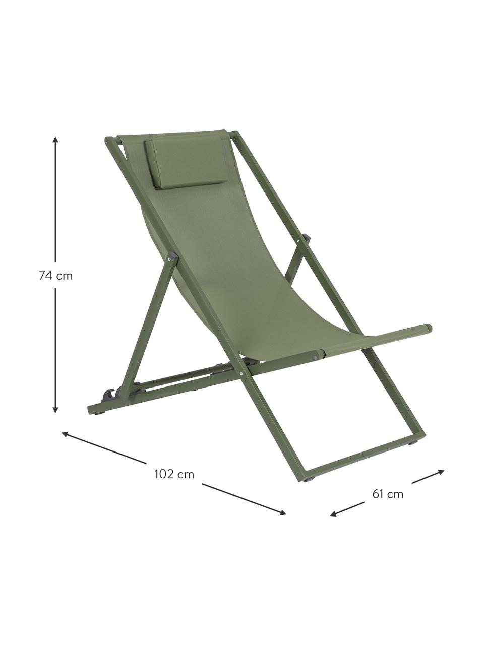 Sedia a sdraio pieghevole Taylor, Superficie: plastica (610 g/m²), Struttura: alluminio verniciato a po, Verde, Larg. 61 x Lung. 102 cm
