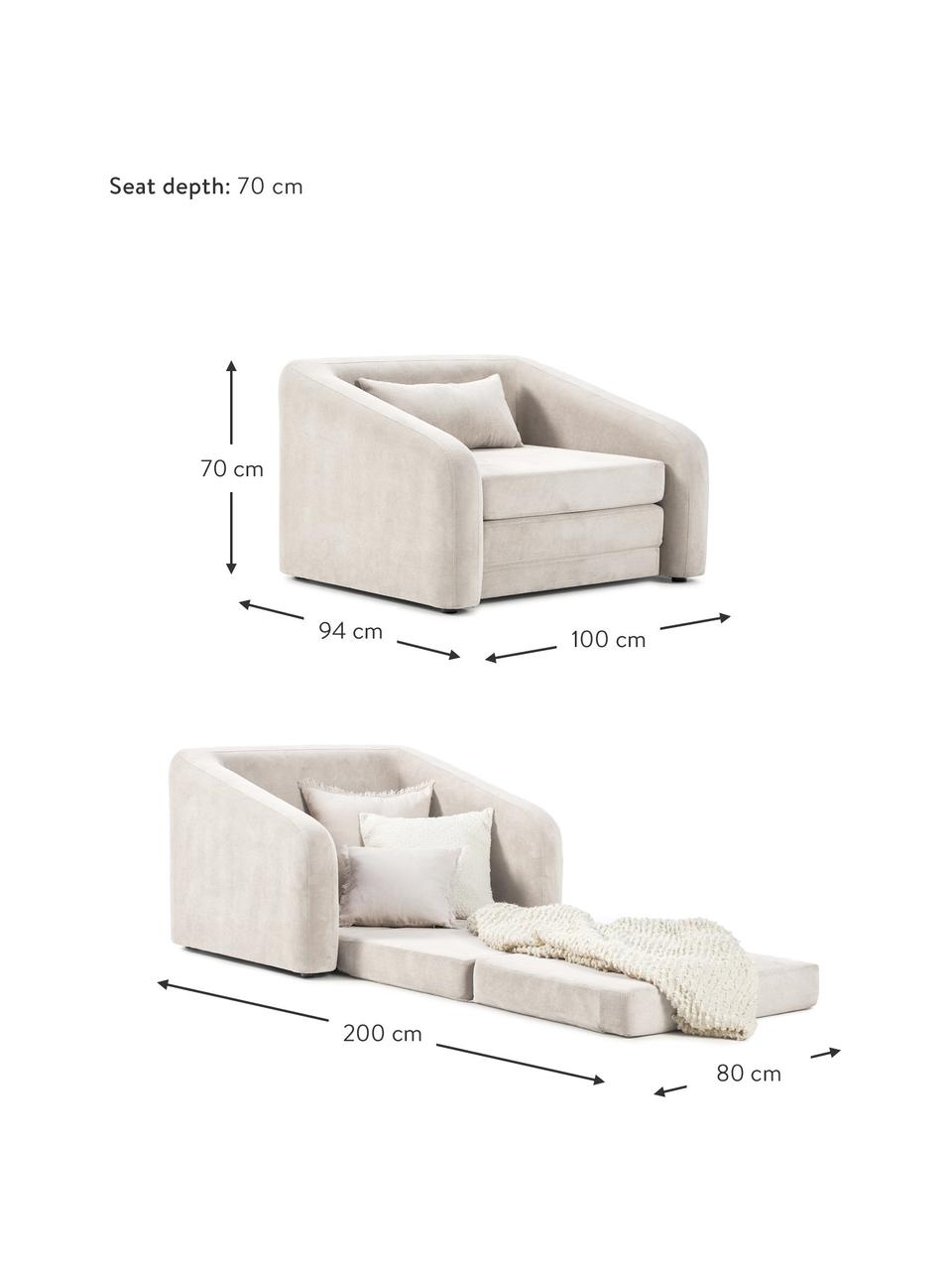 Fotel rozkładany Eliot, Tapicerka: 88% poliester, 12% nylon , Nogi: tworzywo sztuczne, Kremowobiała tkanina, S 100 x W 70 cm