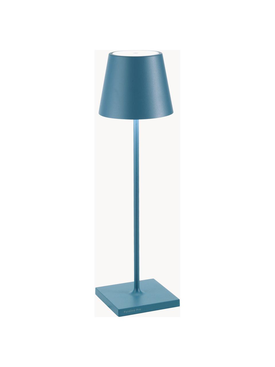 Lampada da tavolo portatile a LED con luce regolabile Poldina, Lampada: alluminio rivestito, Petrolio opaco, Ø 11 x Alt. 38 cm