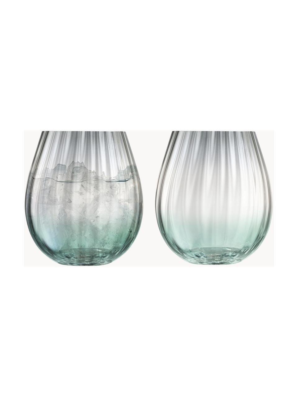 Komplet ręcznie wykonanych szklanek do wody Dusk, 2 elem., Szkło, Zielony, szary, Ø 9 x W 10 cm, 425 ml