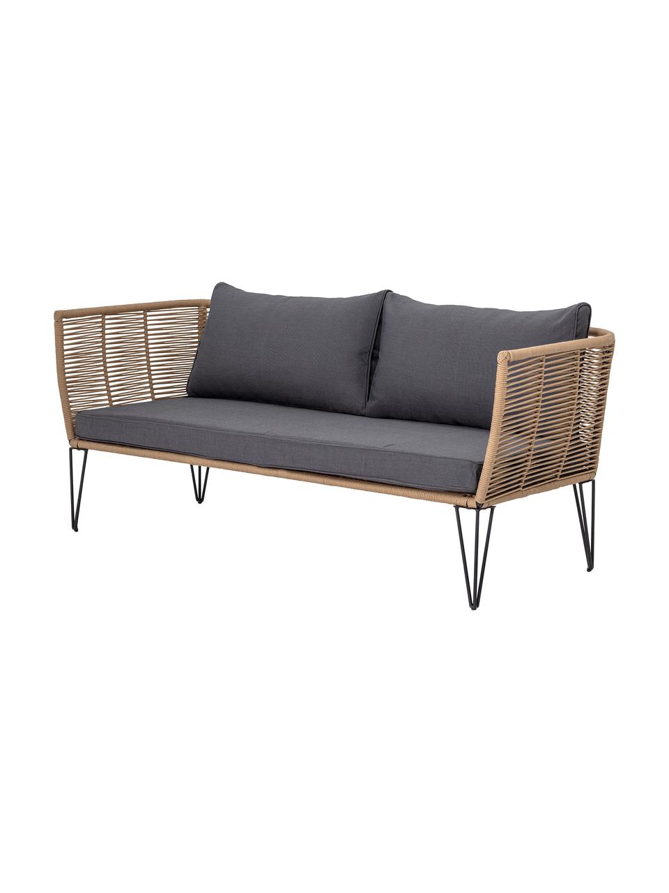 Garten-Loungesofa Mundo mit Kunststoff-Geflecht (2-Sitzer), Gestell: Metall, pulverbeschichtet, Sitzfläche: Polyethylen, Bezug: Polyester, Webstoff Dunkelgrau, Beige, B 175 x T 74 cm