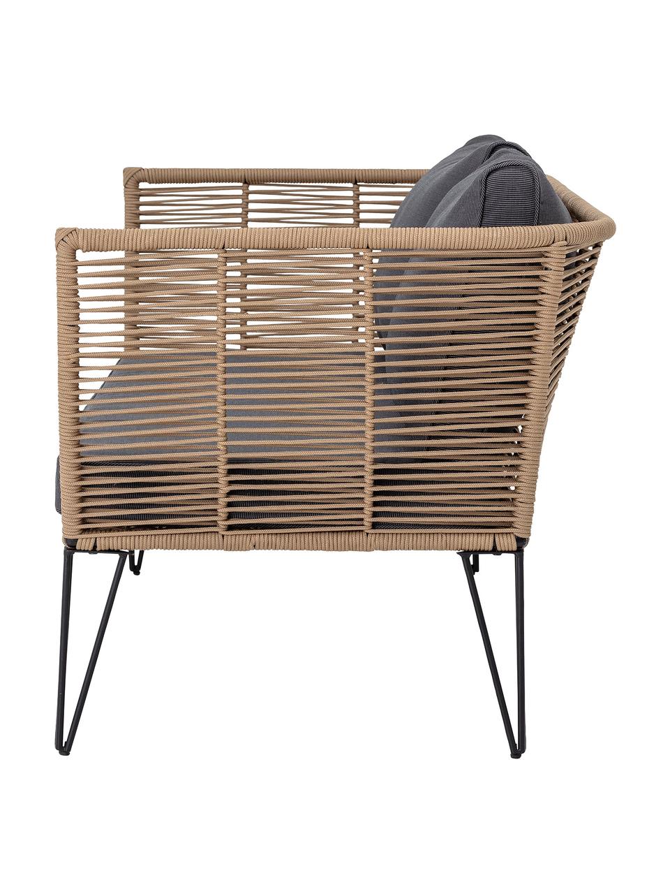 Canapé de jardin 2 places en plastique tressé Mundo, Beige, gris, larg. 175 x prof. 74 cm