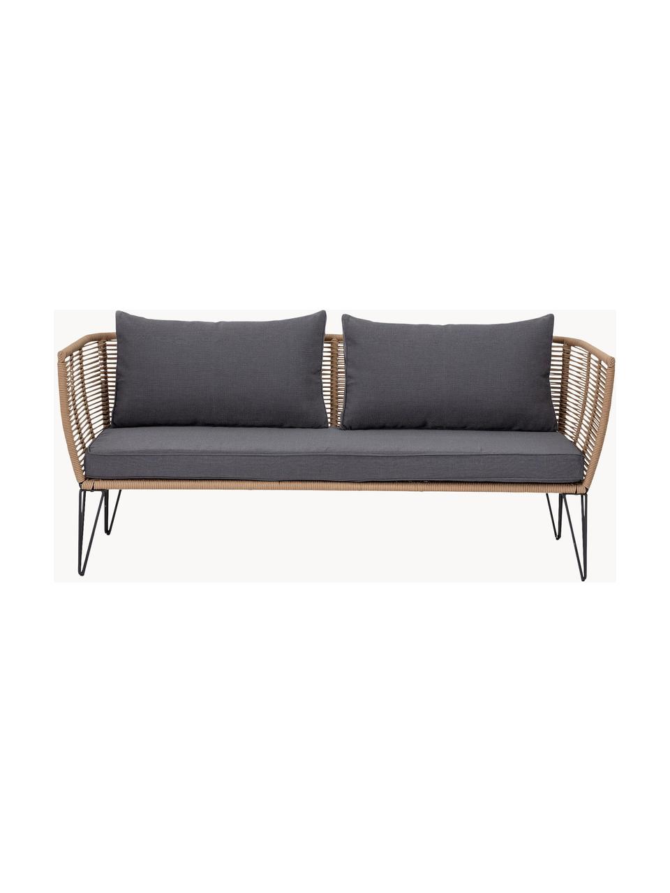 Tuin loungebank Mundo met kunststoffen vlechtwerk (2-zits), Frame: gepoedercoat metaal, Zitvlak: polyethyleen, Bekleding: polyester, Beige, grijs, B 175  x D 74 cm