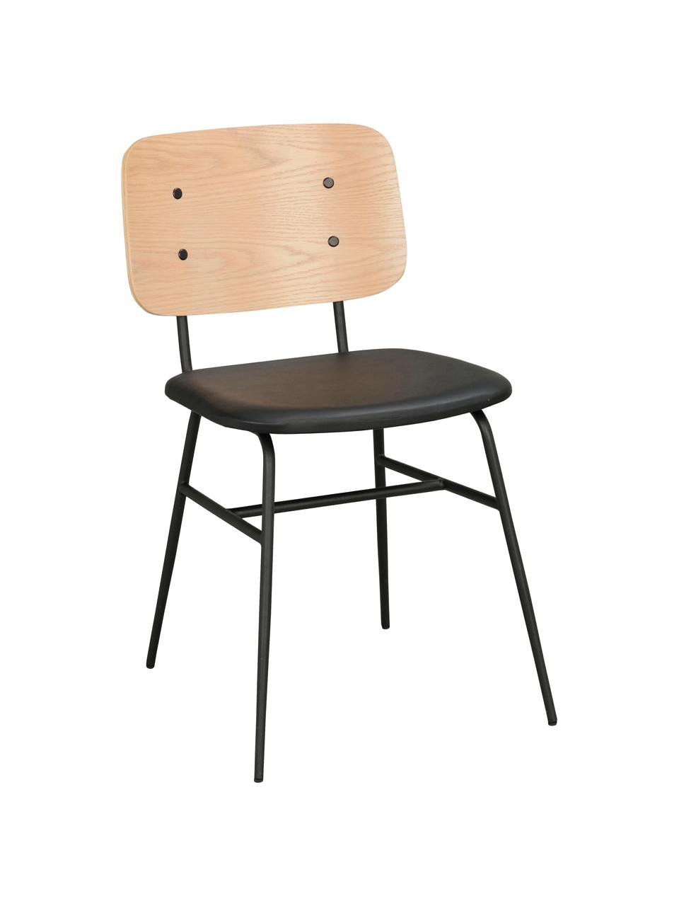 Krzesło z drewna z tapicerowanym siedziskiem  Brent, Stelaż: metal lakierowany, Drewno dębowe, S 47 x G 57 cm