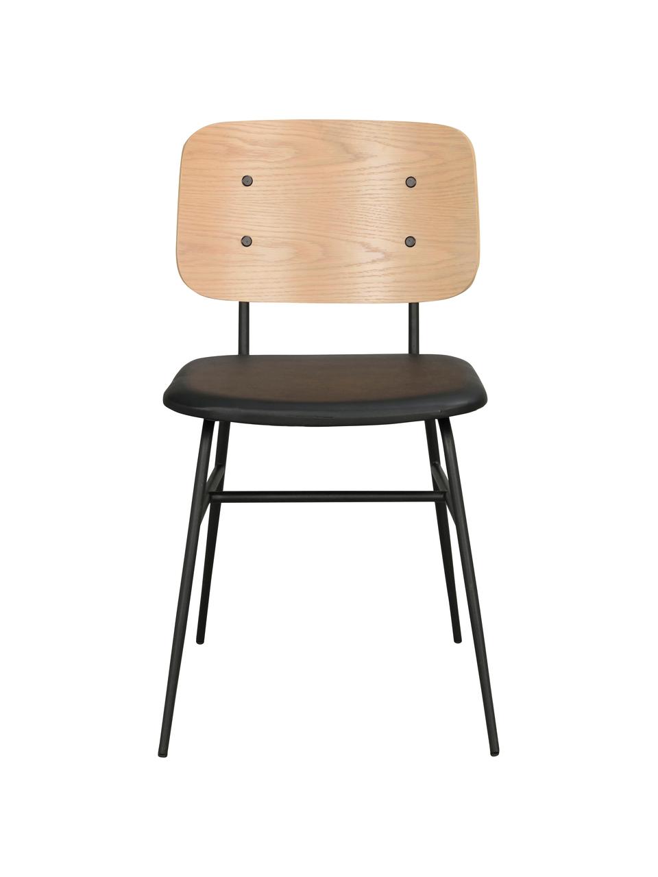 Krzesło z drewna z tapicerowanym siedziskiem  Brent, Stelaż: metal lakierowany, Drewno dębowe, S 47 x G 57 cm