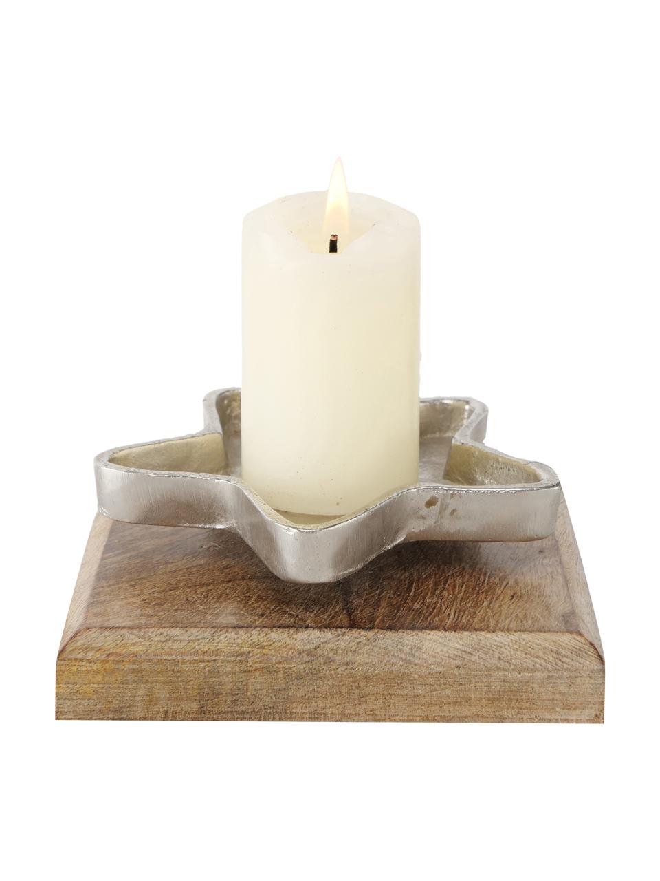 Świecznik Loriella, Drewno mangowe, aluminium niklowane, Ciemne drewno naturalne, odcienie srebrnego, S 15 x W 6 cm