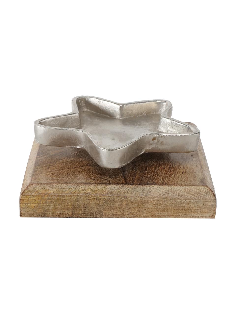 Kandelaar Loriella, Mangohout, vernikkeld aluminium, Donker hout, zilverkleurig, B 15 x H 6 cm