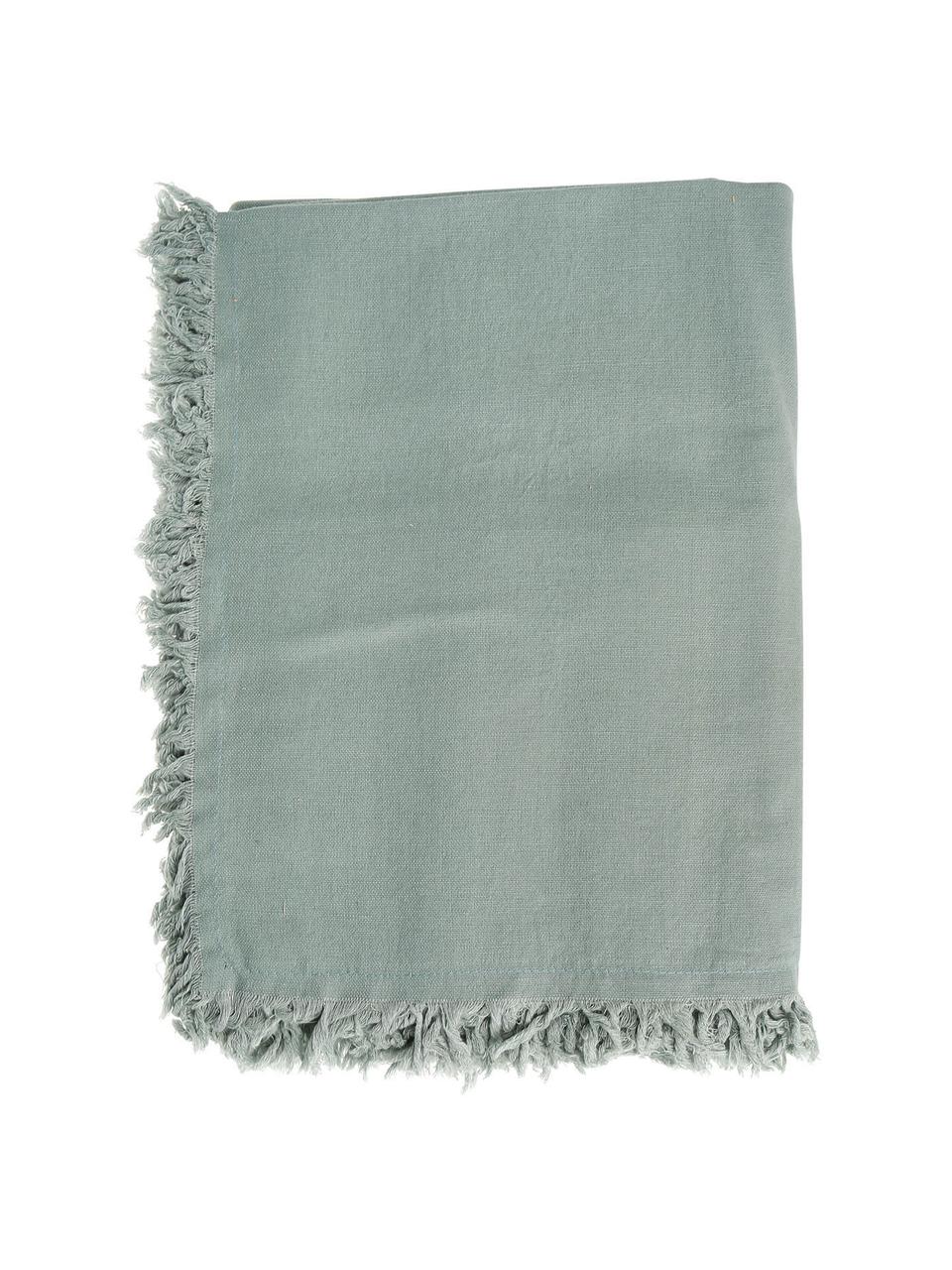 Mantel de algodón con flecos Nalia, 100% algodón, Verde salvia, De 4 a 6 comensales (An 160 x L 160 cm)