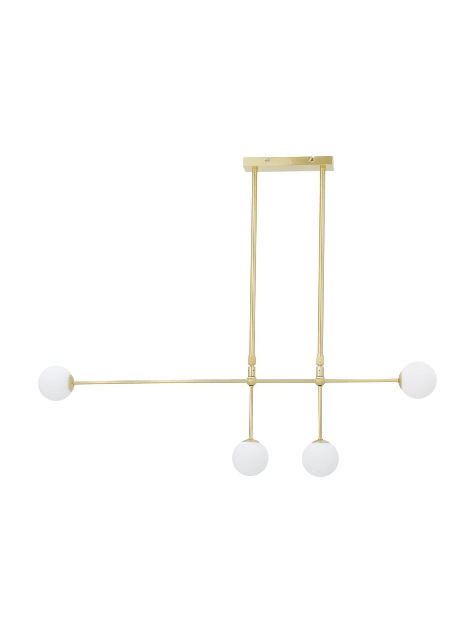 Grande suspension design métal doré Moon, Rosace et douille : laiton, brossé Abat-jour : blanc Câble : noir, larg. 112 x haut. 90 cm