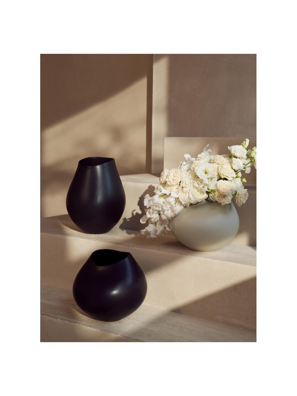 Handgefertigte Vase Opium aus Steingut, verschiedene Größen, Steingut, Schwarz, Ø 29 x H 28 cm