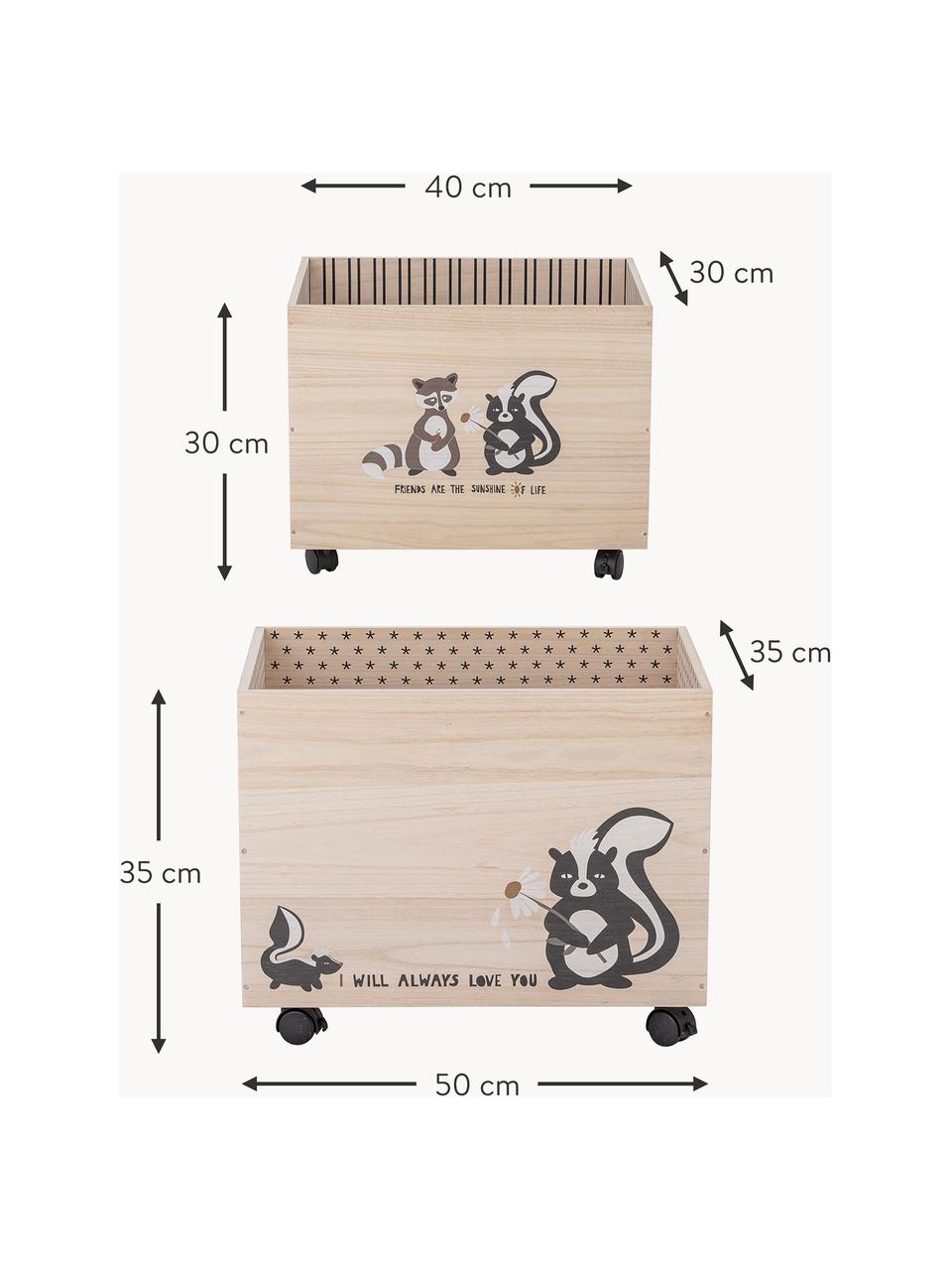 Aufbewahrungsboxen Nonni mit Rollen, 2er-Set, Paulowniaholz, Helles Holz, Set mit verschiedenen Größen