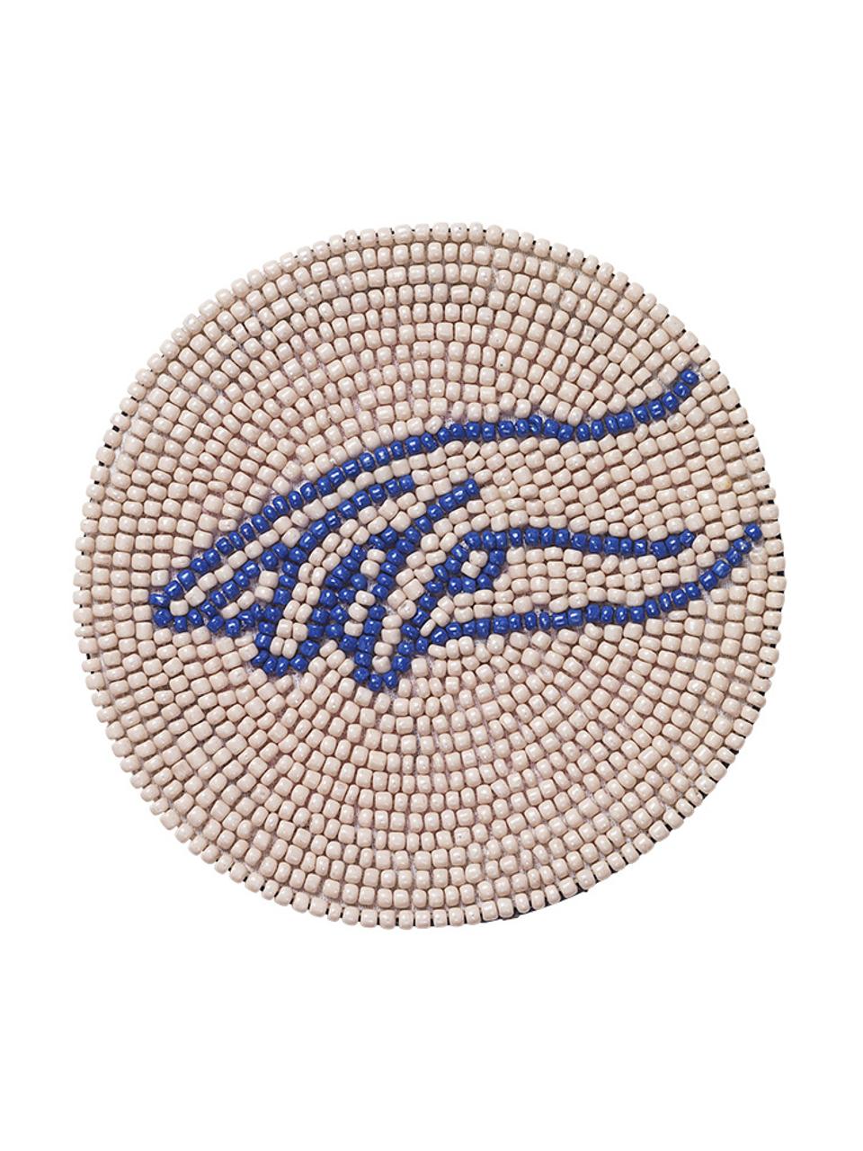 Dessous de verre en perles de verre Touch, 2 pièces, Perles en verre, Blanc crème, bleu, Ø 10 cm