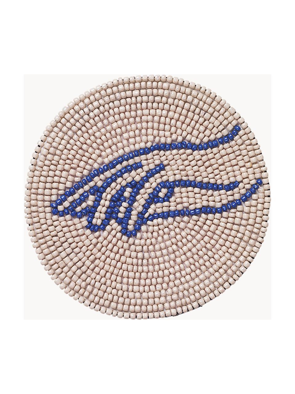 Podložka zo sklenených perál Touch, 2 ks, Sklenené koráliky, Krémovobiela, modrá, Ø 10 cm