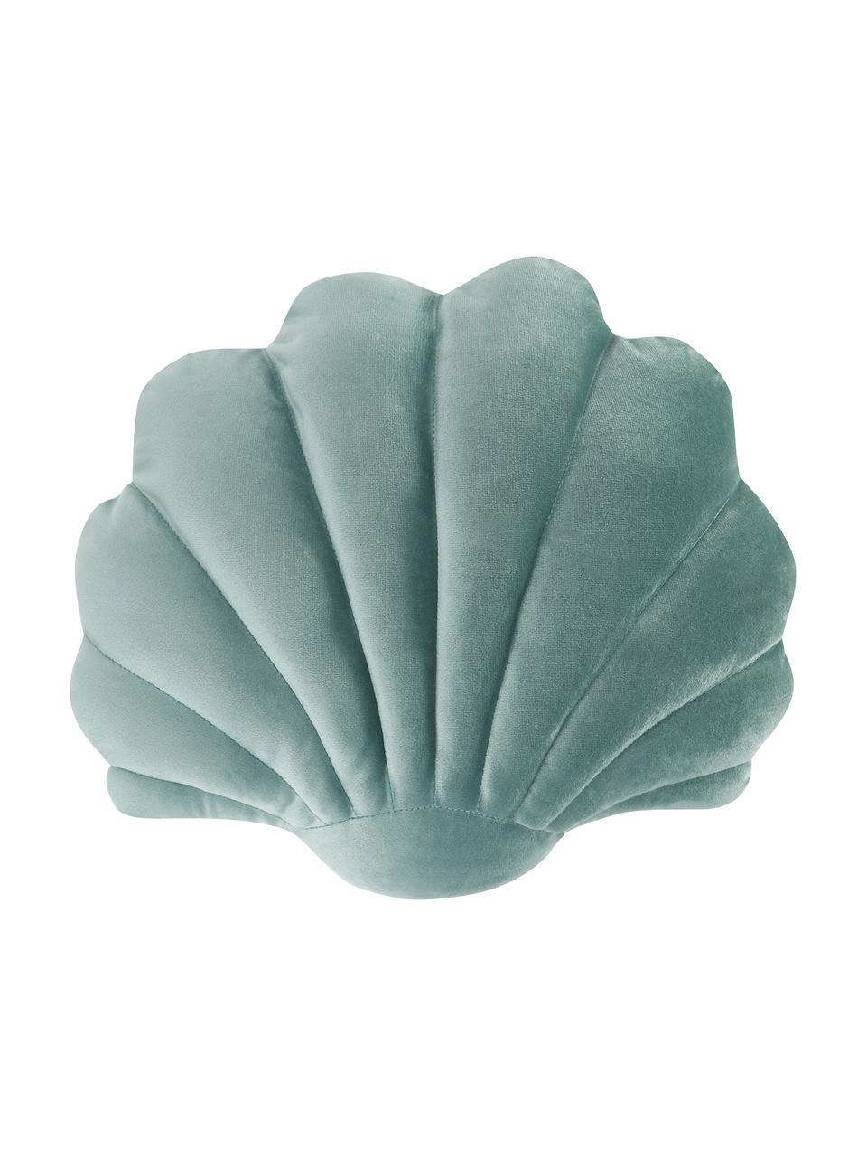 Samt-Kissen Shell in Muschelform, Vorderseite: 100% Polyestersamt, Rückseite: 100% Baumwolle, Grün, B 32 x L 27 cm