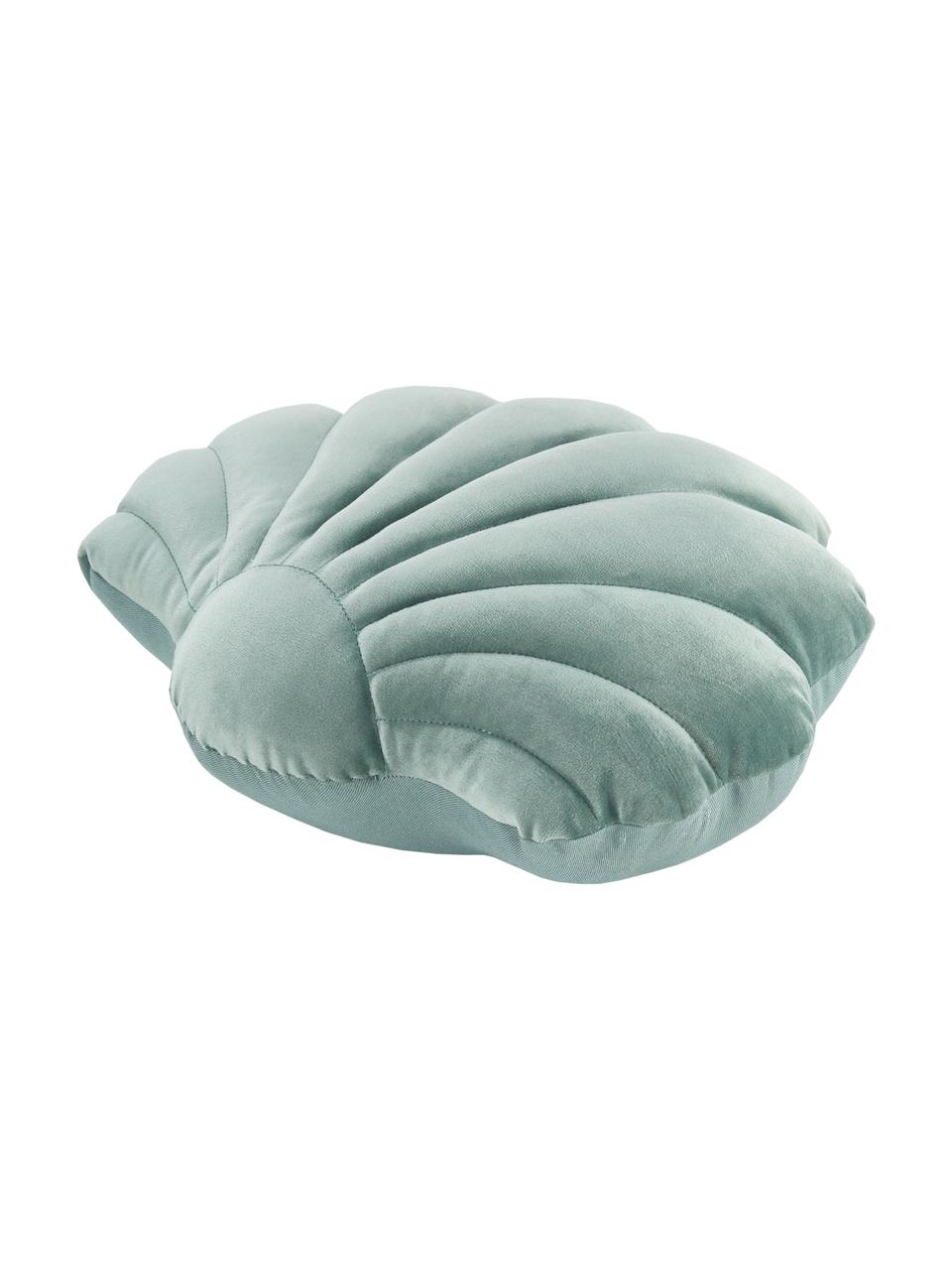 Cuscino in velluto a forma di conchiglia Shell, Retro: 100% cotone, Verde, Larg. 32 x Lung. 27 cm