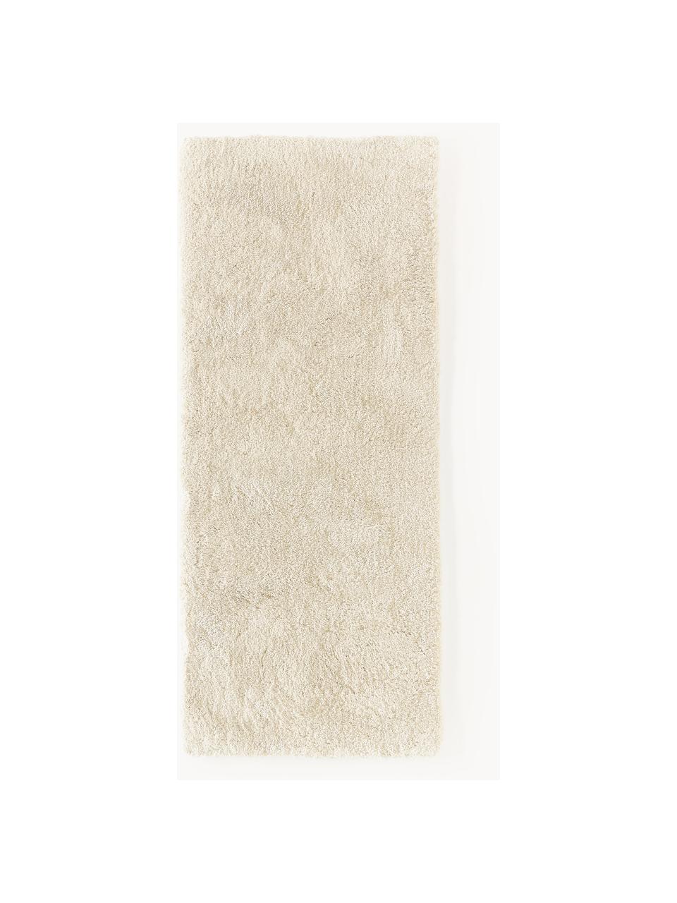 Pluizige hoogpolige loper Leighton, Onderzijde: 70% polyester, 30% katoen, Crèmewit, B 80 x L 200 cm