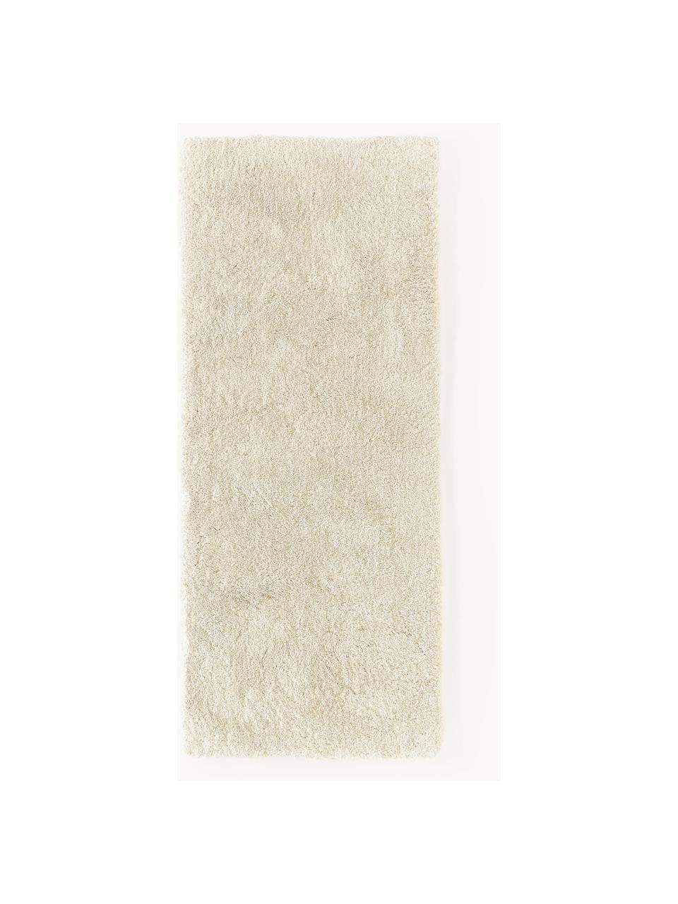 Pluizige hoogpolige loper Leighton, Bovenzijde: microvezels (100% polyest, Onderzijde: 70% polyester, 30% katoen, Crèmewit, B 80 x L 200 cm