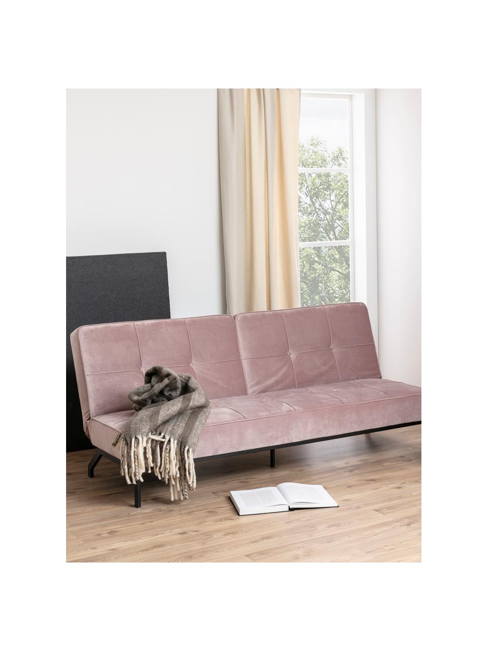 Sofá cama de terciopelo Perugia (3 plazas), Tapizado: poliéster Alta resistenci, Patas: metal pintado, Terciopelo rosa palo, An 198 x F 95 cm