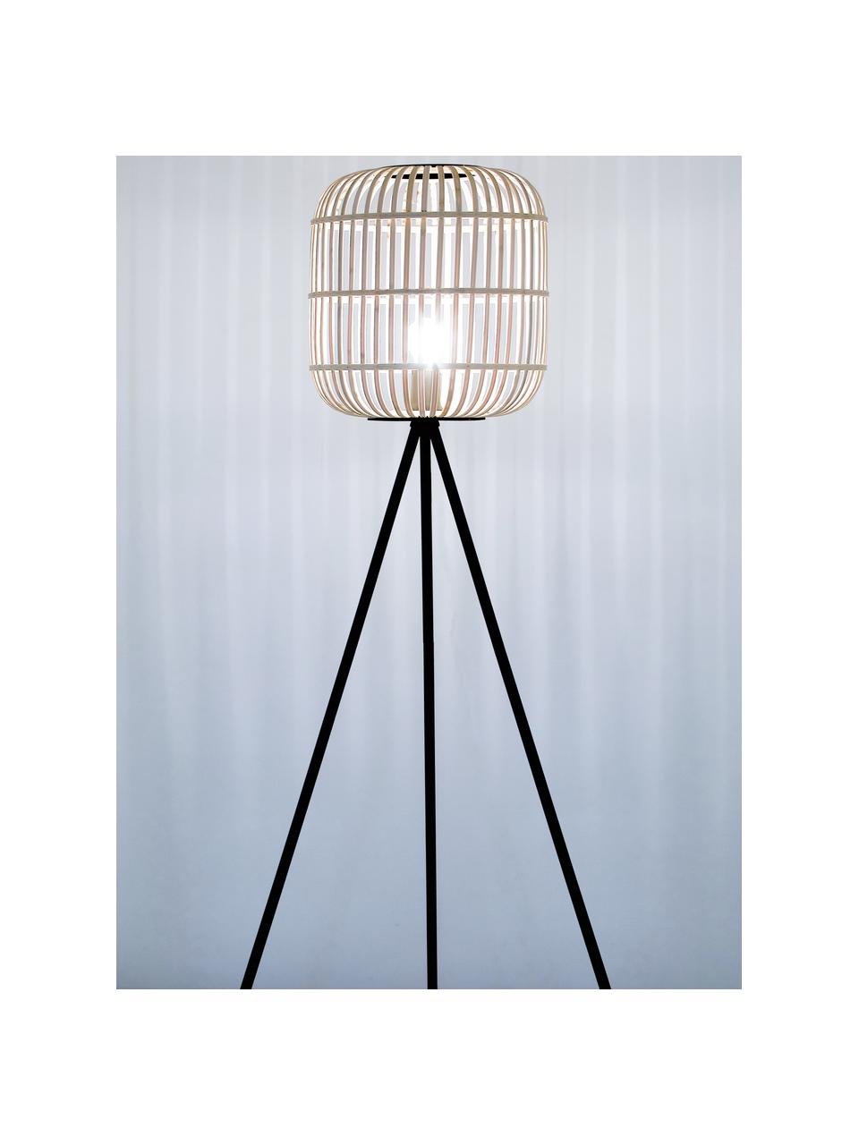 Tripod Stehlampe Bordesley im Boho-Style, Lampenschirm: Bambus, Holz, Lampenfuß: Stahl, Schwarz, Holz, Ø 35 x H 139 cm