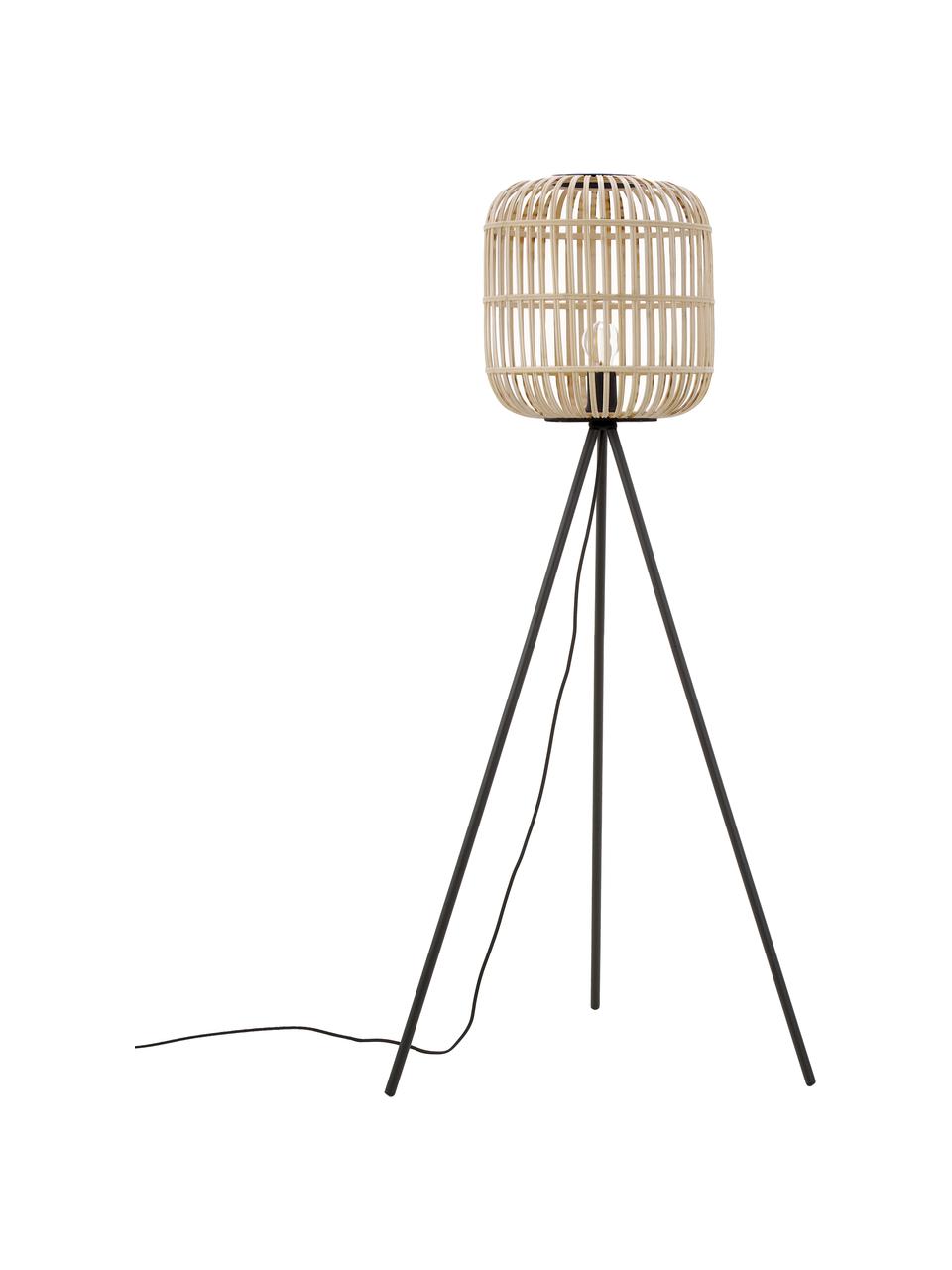 Lámpara de pie trípode Bordesley, Pantalla: bambú, madera, Negro, marrón claro, Ø 35 x Al 139 cm