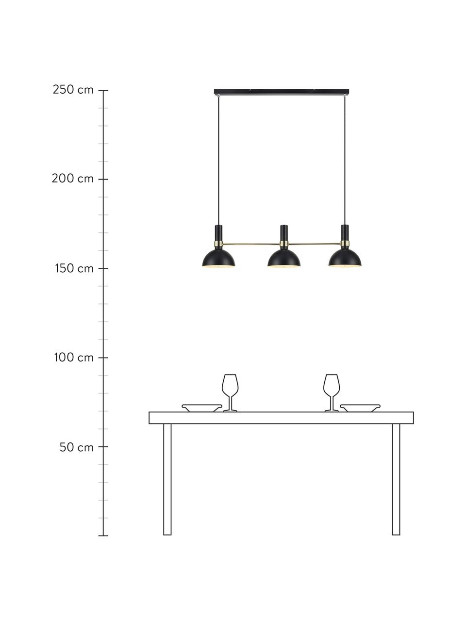 Grande suspension scandinave 3 lampes Larry, Noir, laiton, larg. 100 x haut. 24 cm