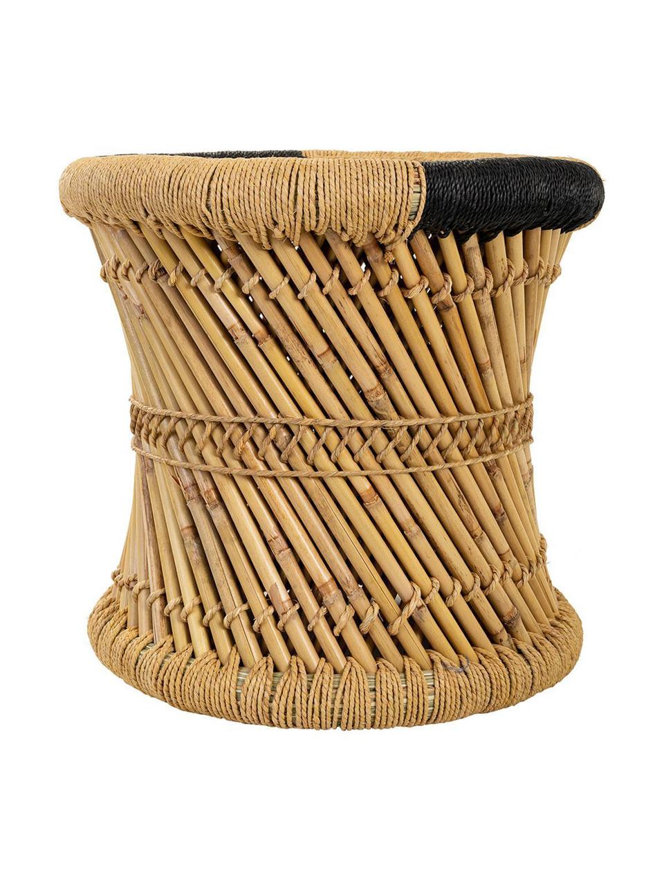 Set de taburetes de exterior Ariadna, 2 pzas., Cuerda, bambú, Beige, negro, Set de diferentes tamaños